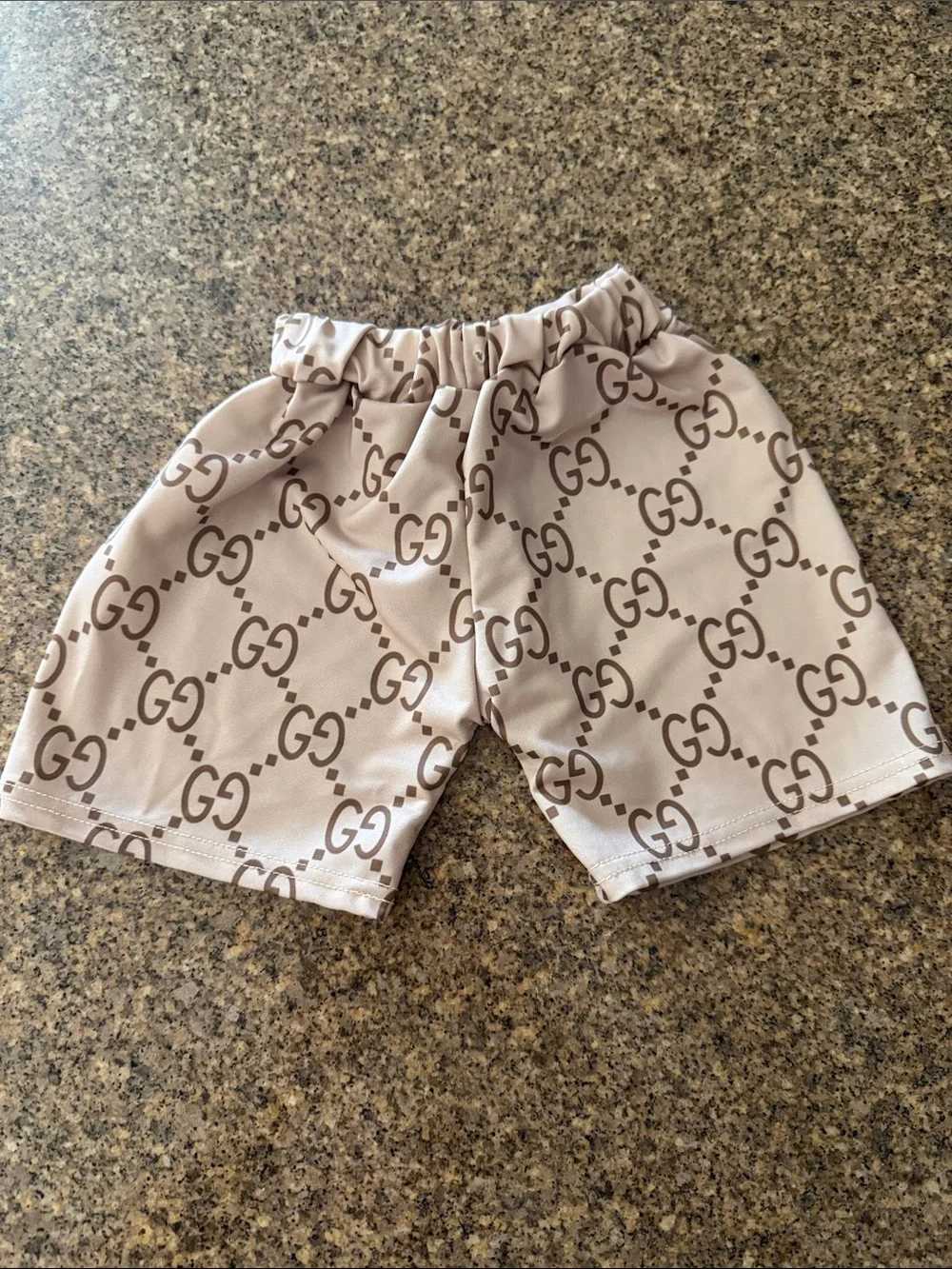 Beige Logo Print Kids Shorts